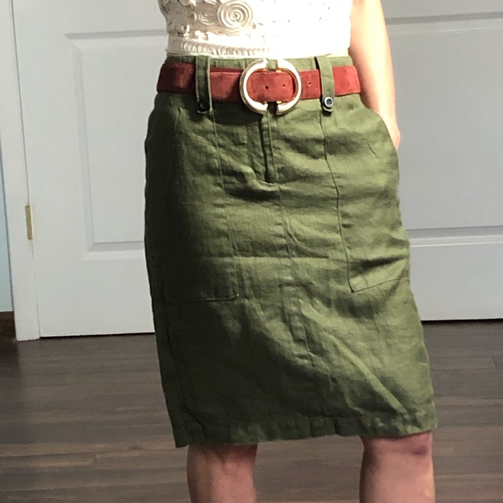 JCrew Army Green Linen Skirt